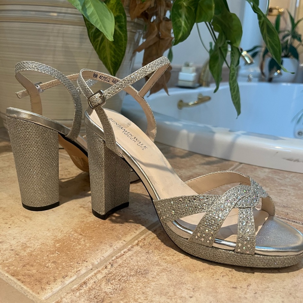 Benjamin Walk Glittering Silver Block Heels